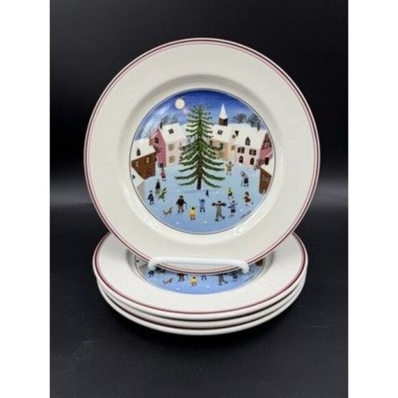 Villeroy & Boch Naif Christmas Village Salad Lunch 8.25" Plates Set of 4 - Picture 1 of 5
